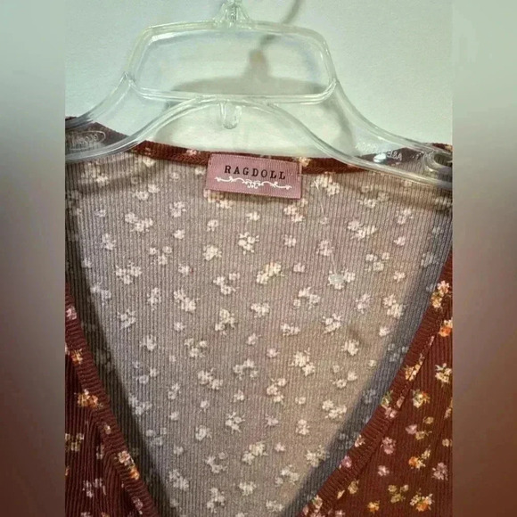 Ragdoll Long Sleeve Faux Wrap Ribbed Floral Shirt XL - Picture 5 of 10
